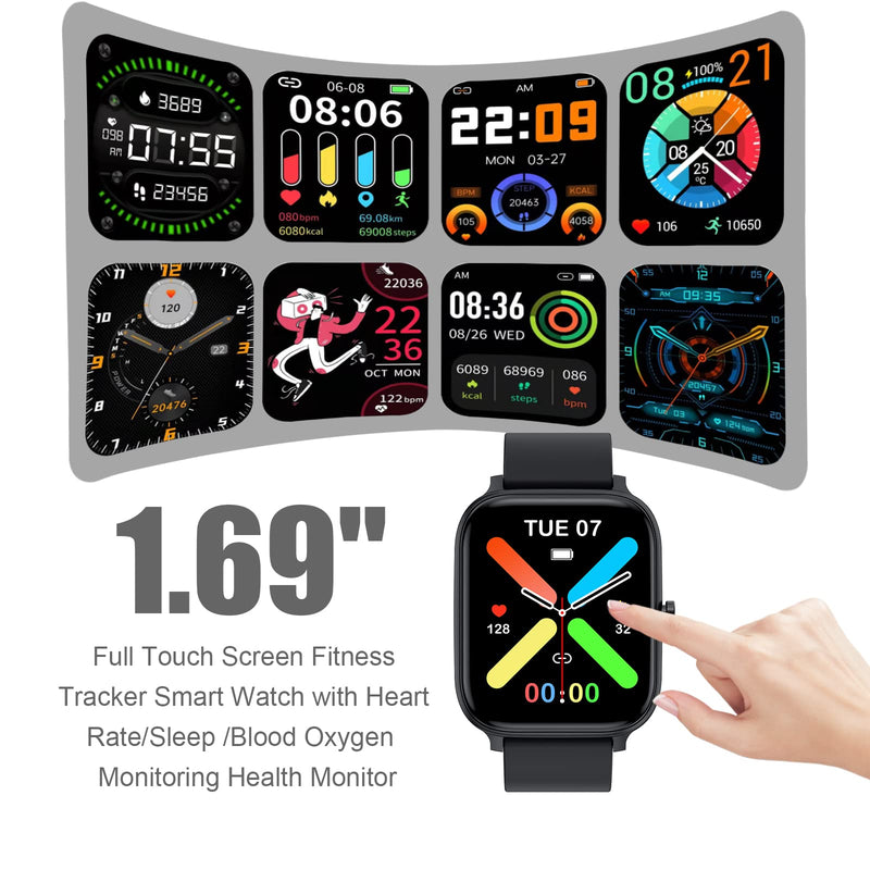 Smart Watch for Men Women Compatible with iPhone Samsung Android Phone 1.69 inch Full Touch Screen