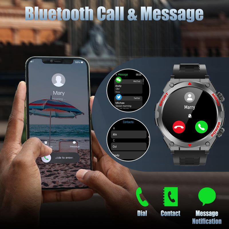 Military Smart Watch, 1.52-Inch Touch Screen Tactical Smartwatch with Text and Call, Heart Rate, Blood Oxygen