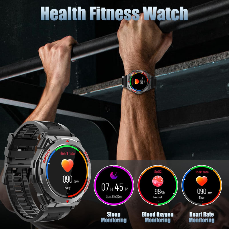 Military Smart Watch, 1.52-Inch Touch Screen Tactical Smartwatch with Text and Call, Heart Rate, Blood Oxygen
