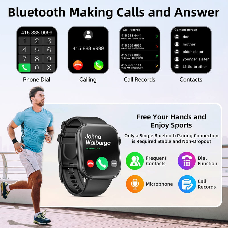 Smart Watch (Answer/Make Calls), 2024 Newest 1.85 Inch Fitness Tracker, Heart Rate/Sleep Monitor/Pedometer/Calories, Multiple Sports Modes
