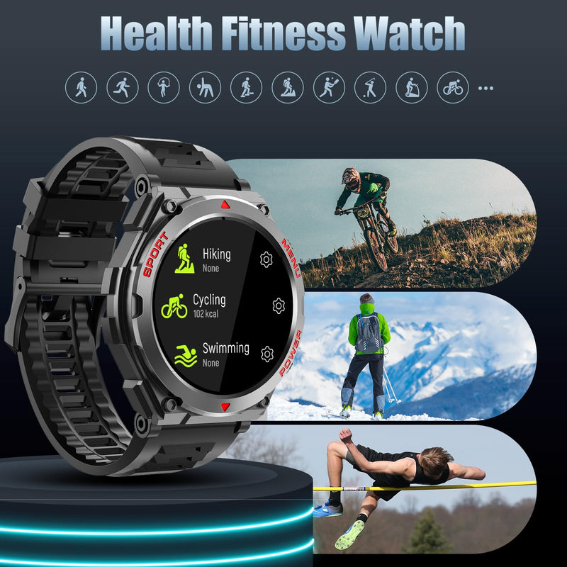 Military Smart Watch, 1.52-Inch Touch Screen Tactical Smartwatch with Text and Call, Heart Rate, Blood Oxygen