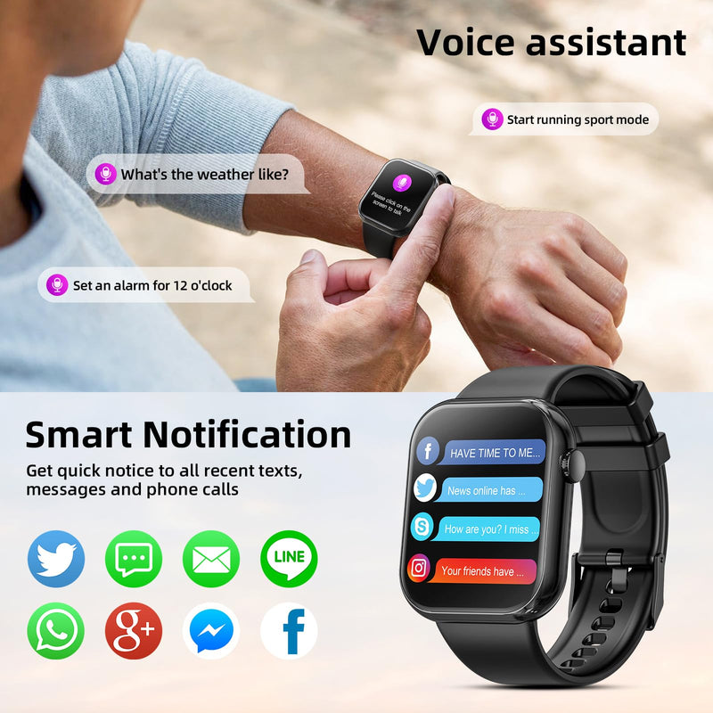 Smart Watch (Answer/Make Calls), 2024 Newest 1.85 Inch Fitness Tracker, Heart Rate/Sleep Monitor/Pedometer/Calories, Multiple Sports Modes