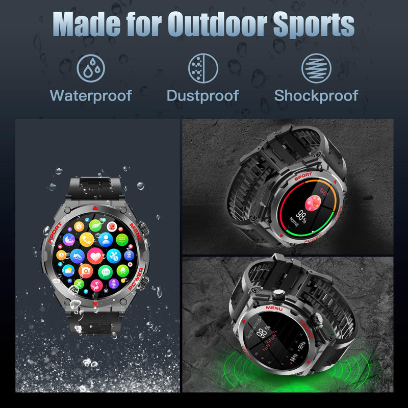 Military Smart Watch, 1.52-Inch Touch Screen Tactical Smartwatch with Text and Call, Heart Rate, Blood Oxygen